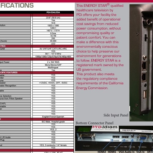 PDI  E-Series 24”Modular Healthcare-grade LED Television *No Remote